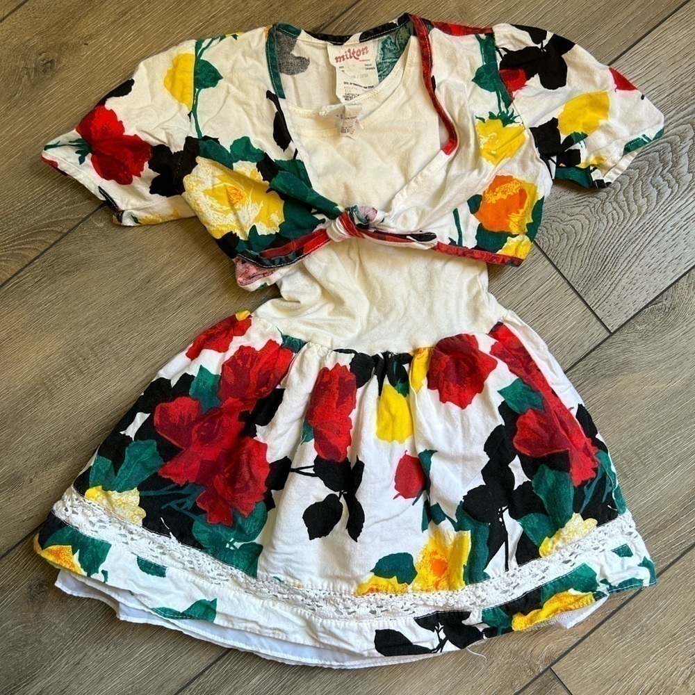 90s Dress with Tie Front Top Floral Milton Funwear Brand Size 4 Crochet